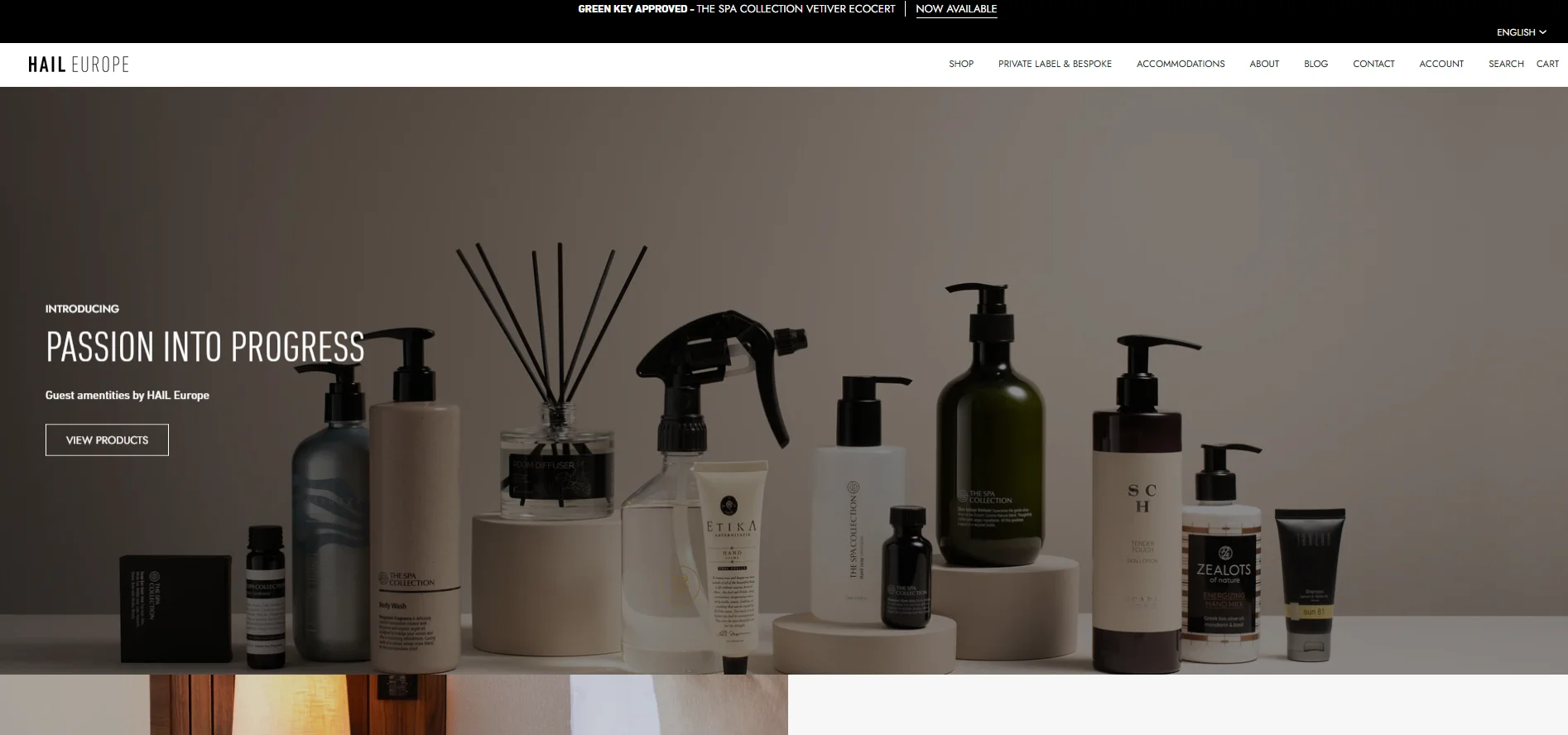 Various guest amenities from HAIL Europe displayed on a neutral background, including lotions, hand soap and diffusers.